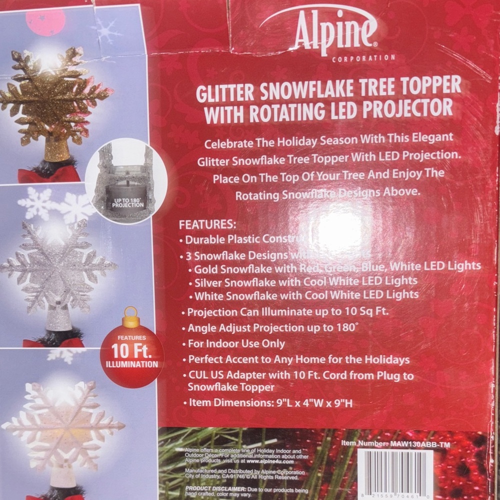 Alpine LED Snowflake Tree Topper with Glitter Projector - Picture 4 of 9